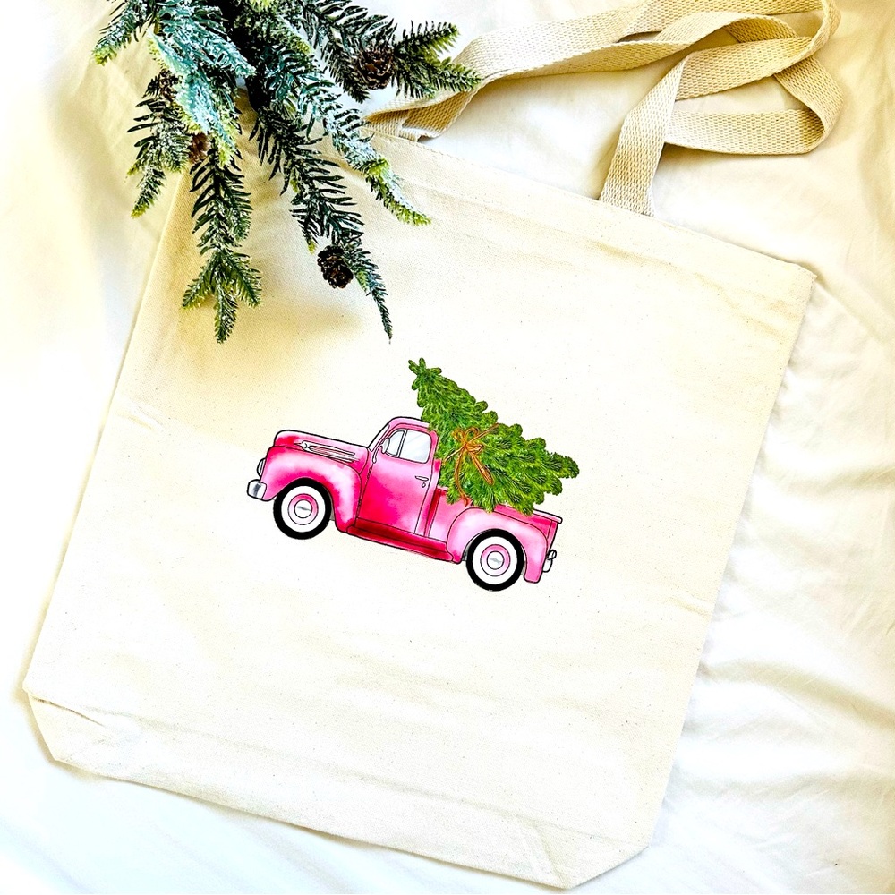 Pink Car Christmas Tote Bag